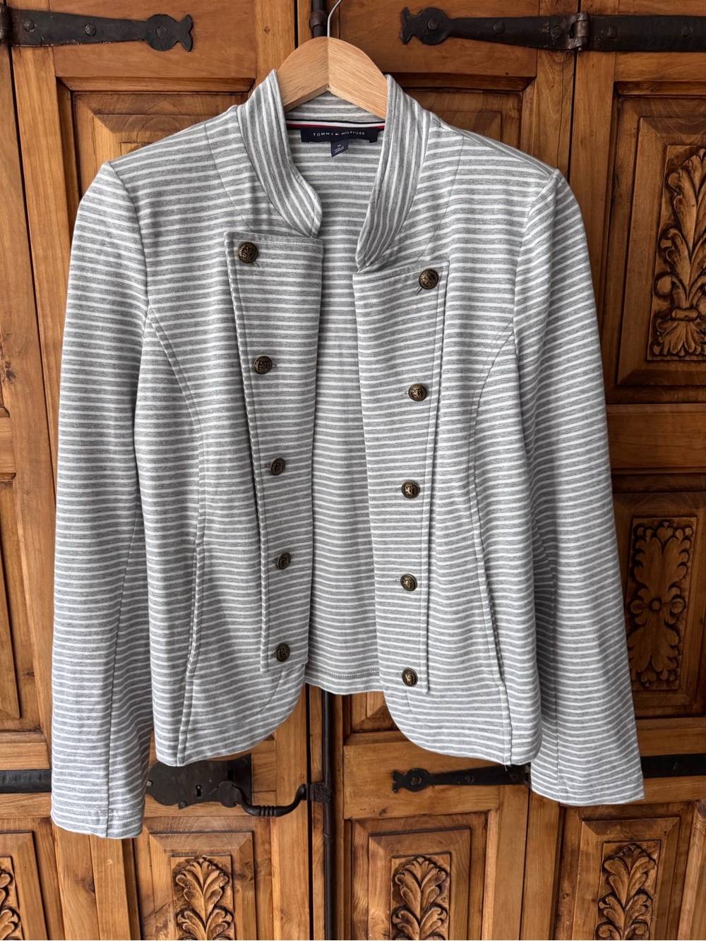Tommy Hilfiger Light Gray and White Striped Double-Breasted Jacket